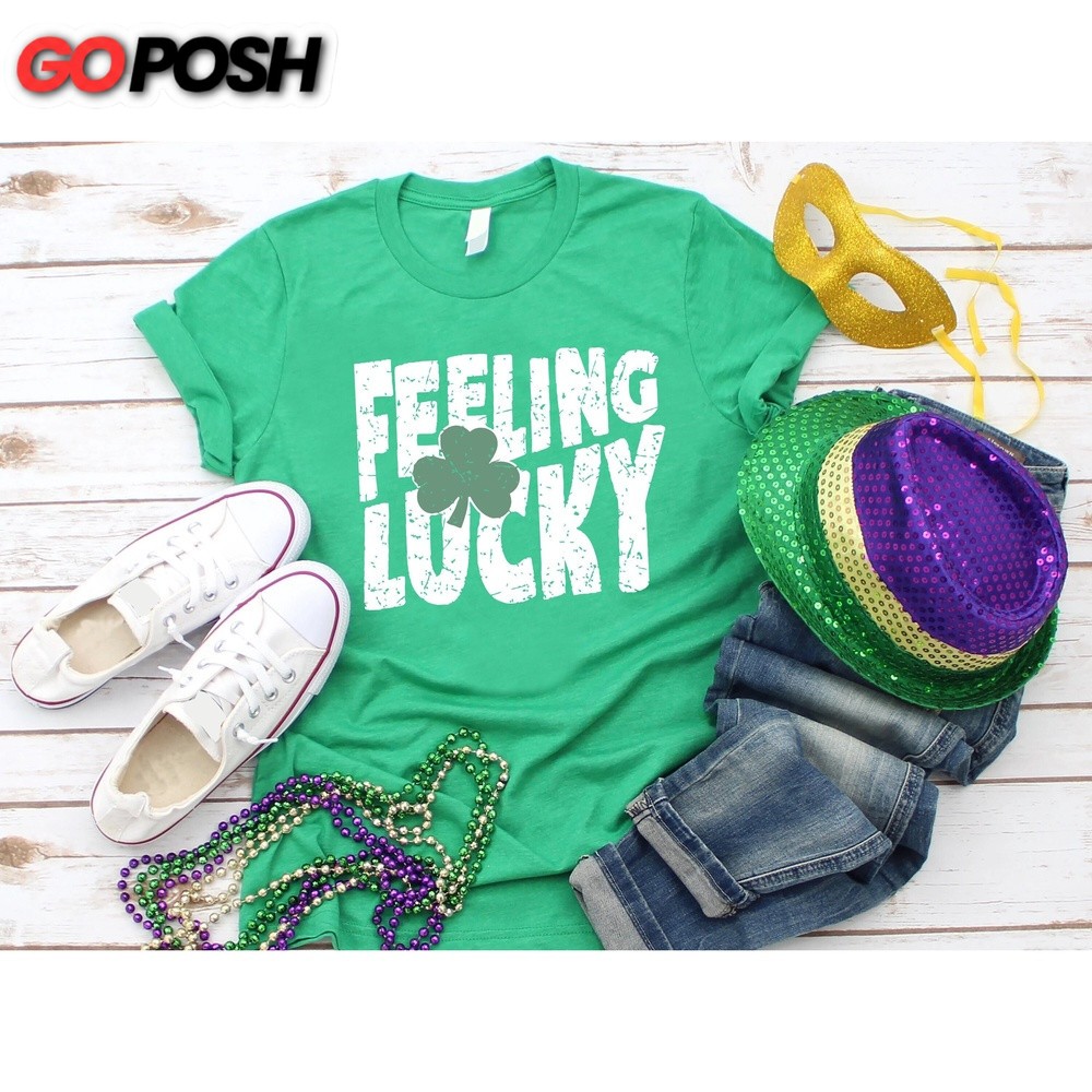 Feeling Lucky Retro Shirt, Patrick’s Day Gift, Saint Patricks Tees, Shamrock Lucky Tshirt, Irish Womens St Patrick’s Day