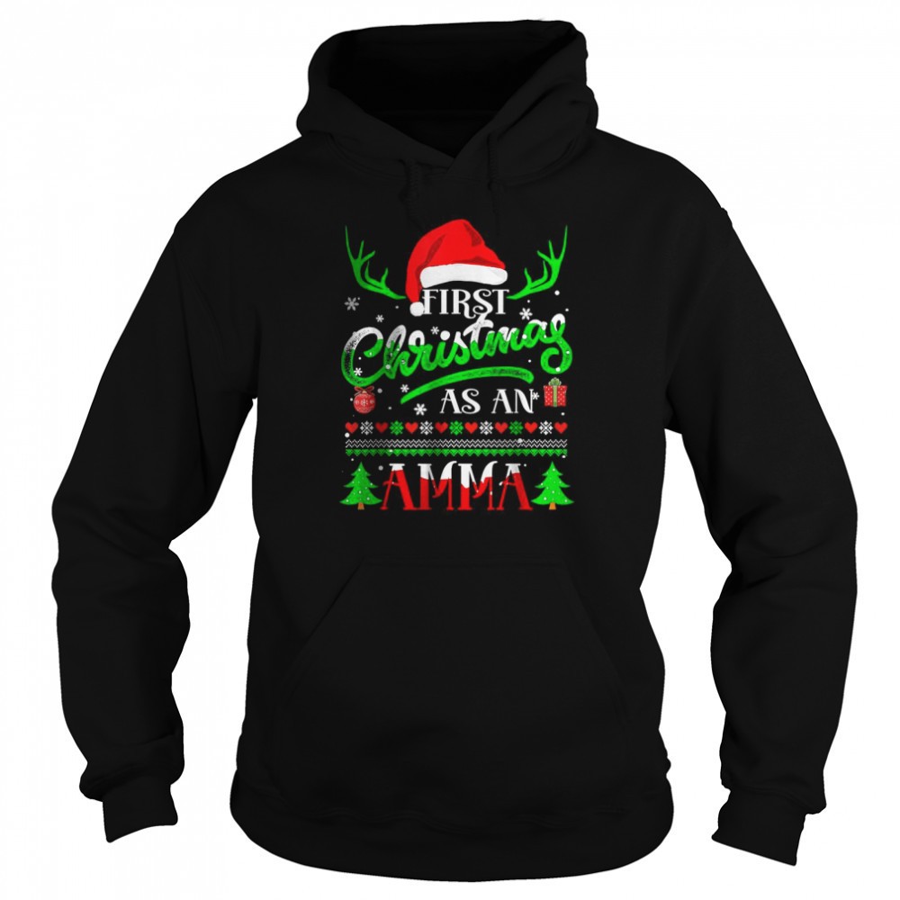 First Christmas As a Amma Shirt Santa Hat Ugly Xmas 2025 Shirt