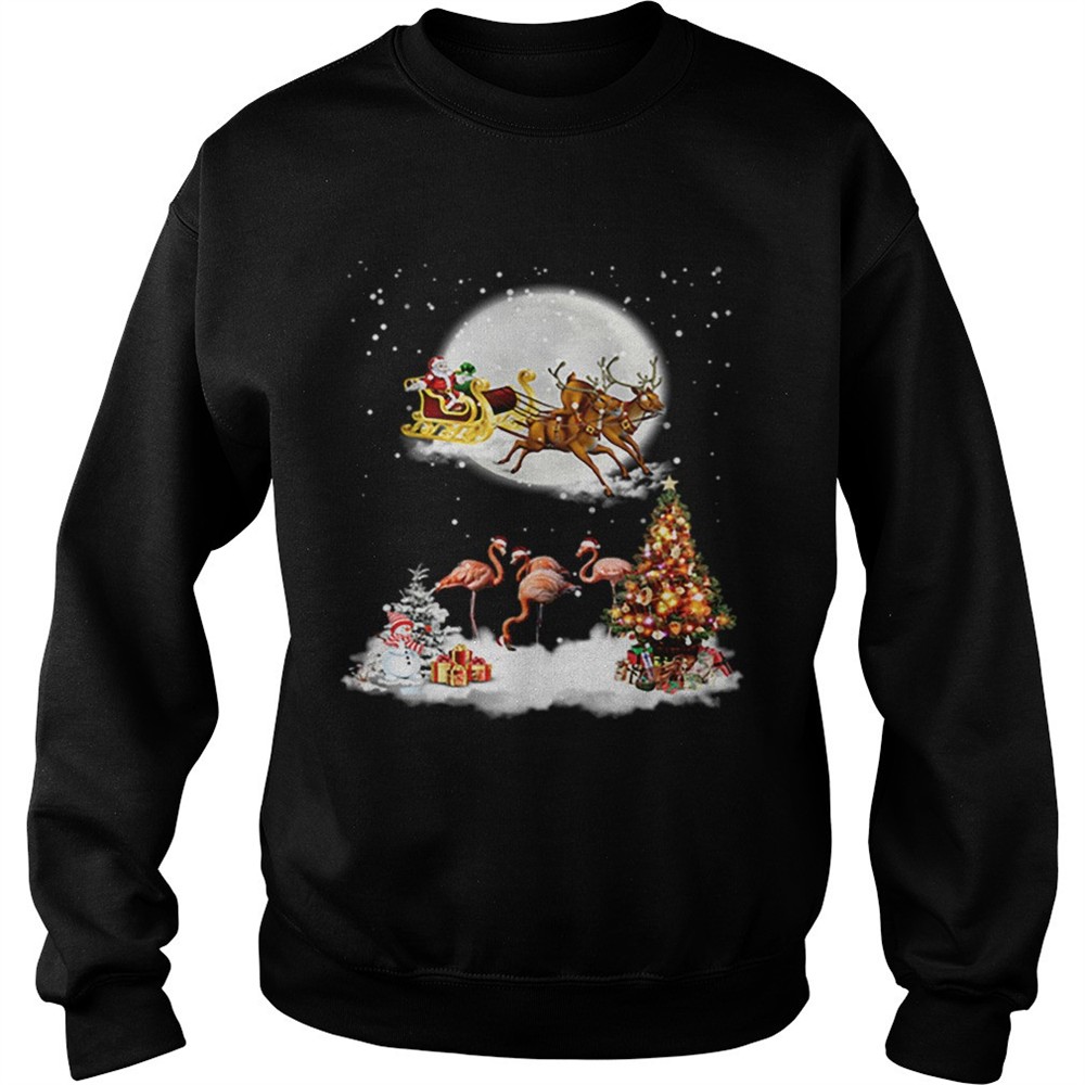 Flamingo Christmas Santa Riding Reindeer shirt