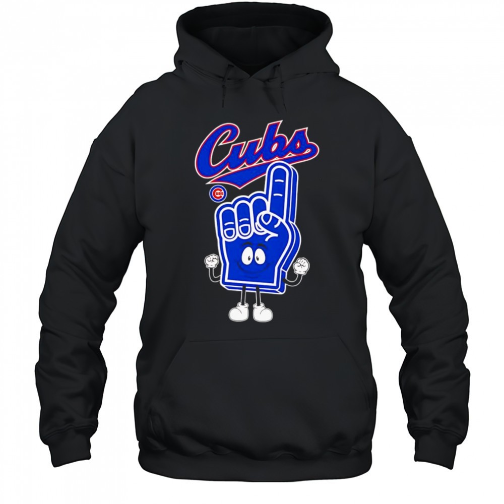 Foam hand number one finger Chicago Cubs shirt