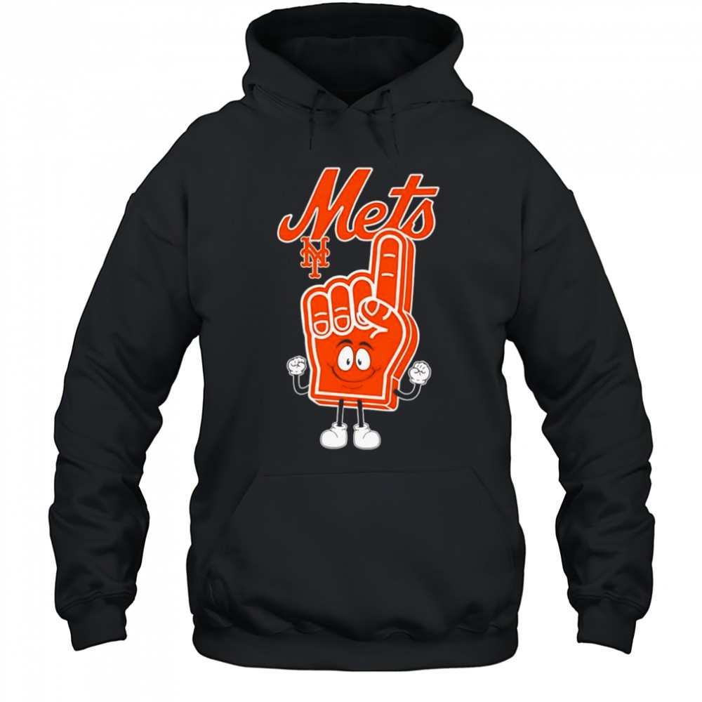 Foam hand number one finger New York Mets shirt