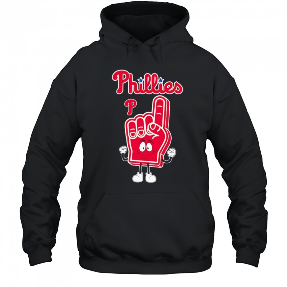Foam hand number one finger Philadelphia Phillies shirt