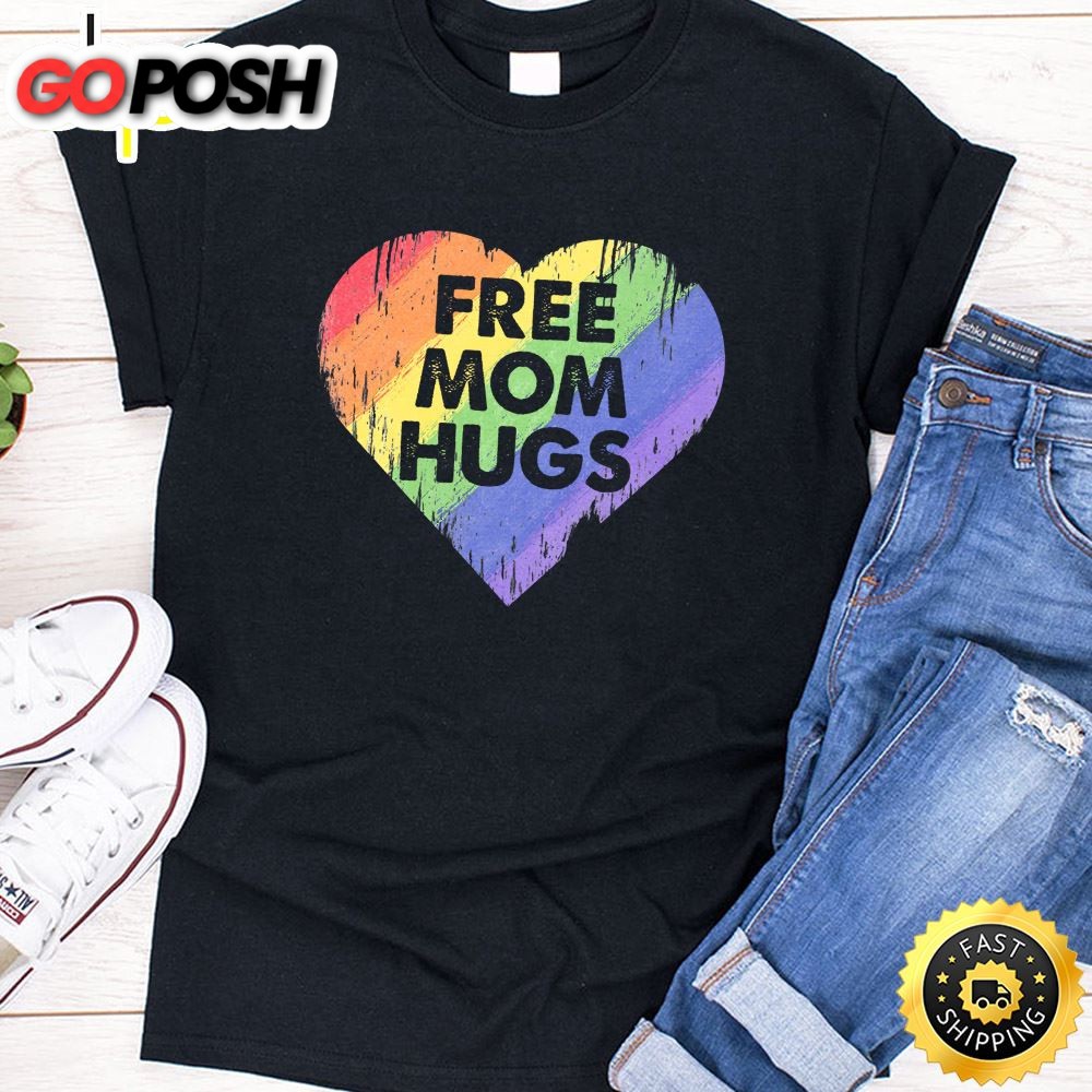 Free Mom Hugs Shirt LGBT Pride Rainbow Heart Gay Lesbian T-shirt