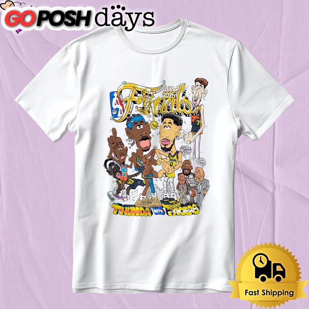 Funny 2025 Nba Finals Thunder Vs Pacers Cartoon Faceoff T-Shirt