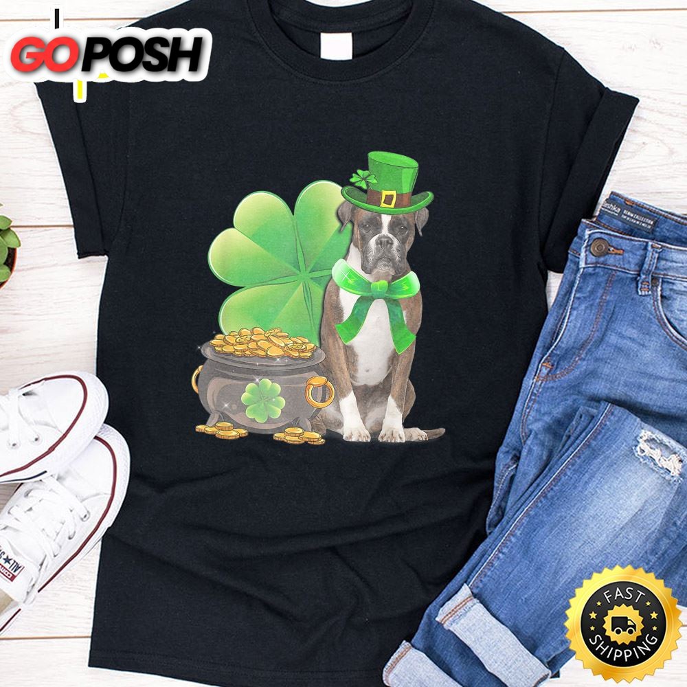 Funny Boxer Dog Shamrock Irish Saint St Patrick Day T-Shirt