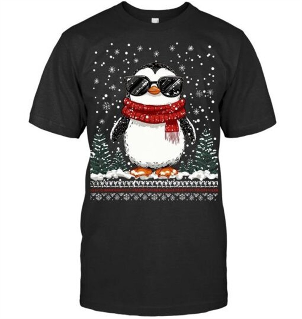 Funny Christmas Penguin With Sunglasses Ugly Christmas T Shirt