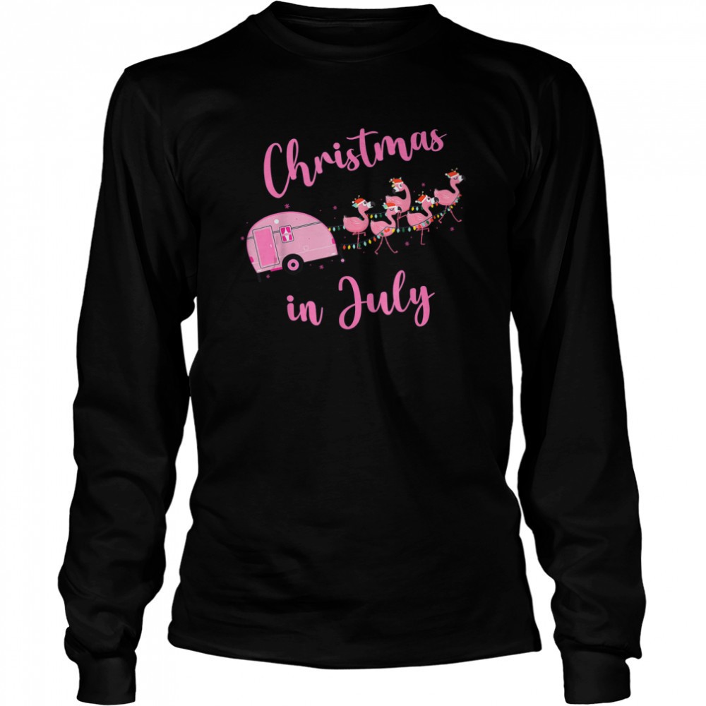 Funny Flamingo Pink Retro Camping Car Christmas In July T-Shirt