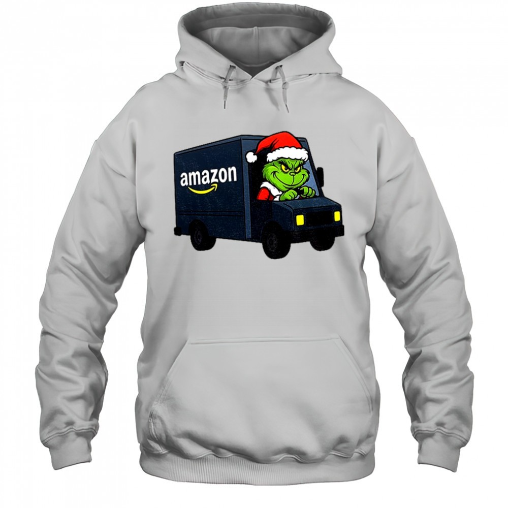 Funny Grinch Santa Claus in Amazon Truck Merry Christmas shirt