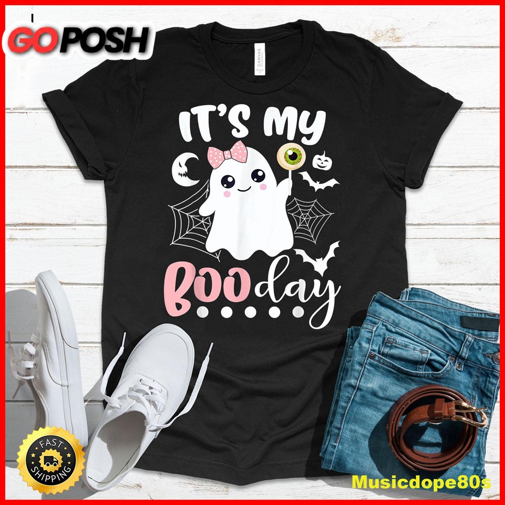 Funny Its My Boo Day Cute Halloween Birthday Ghost Pink Bow T-Shirt