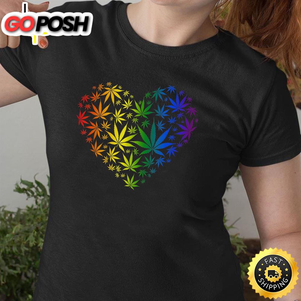 Funny Marijuana Heart LGBT Weed Leaf Gay Pride Stoner Valentines Day T-shirt