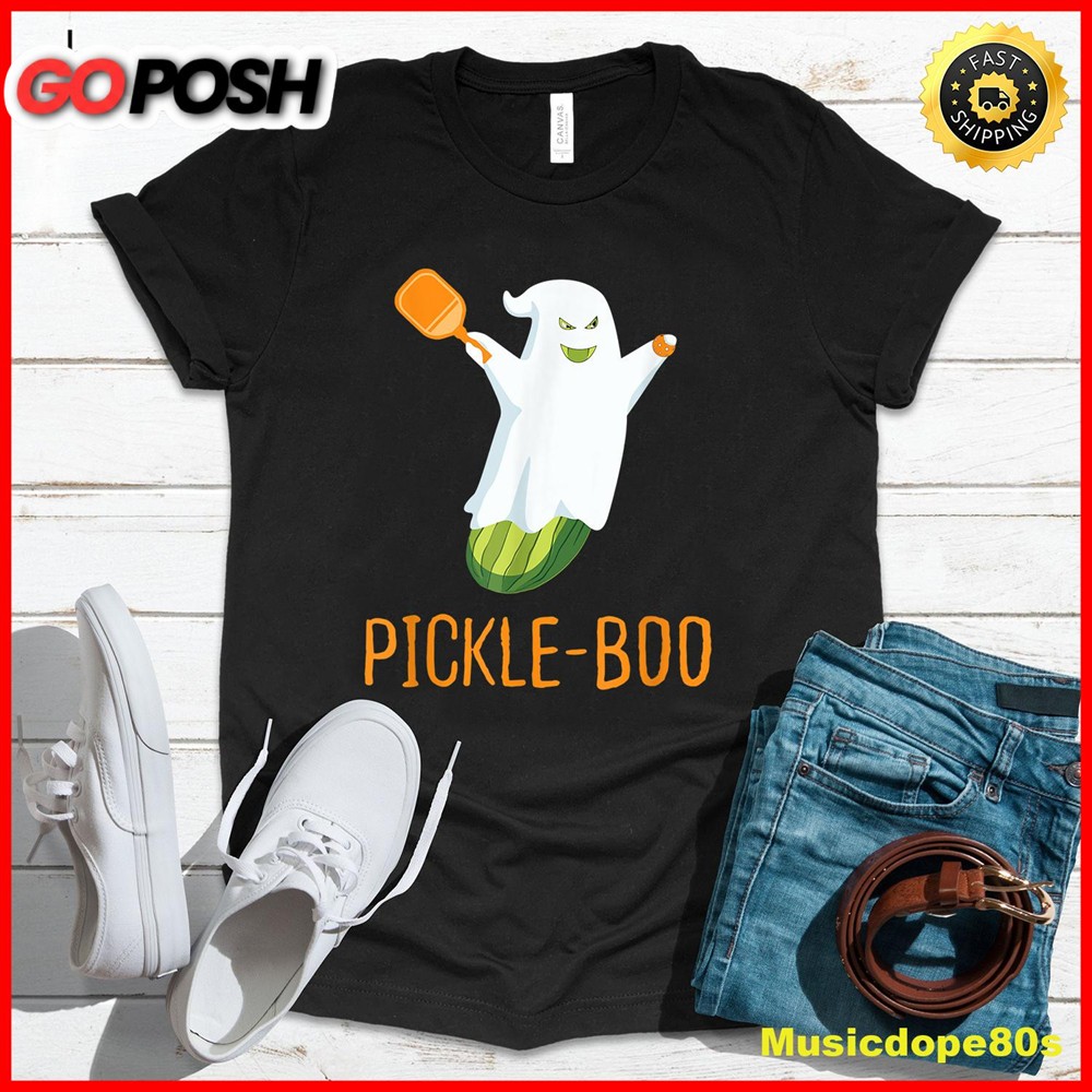 Funny Pickle Ghost Loves To Play Pickleball At Halloween T-Shirt