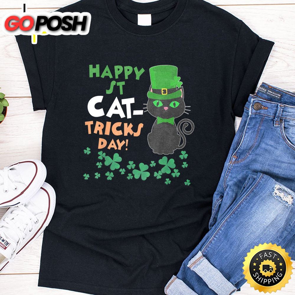 Funny St Pats Paddy Patrick Days Happy St Cat Tricks Day T-Shirt