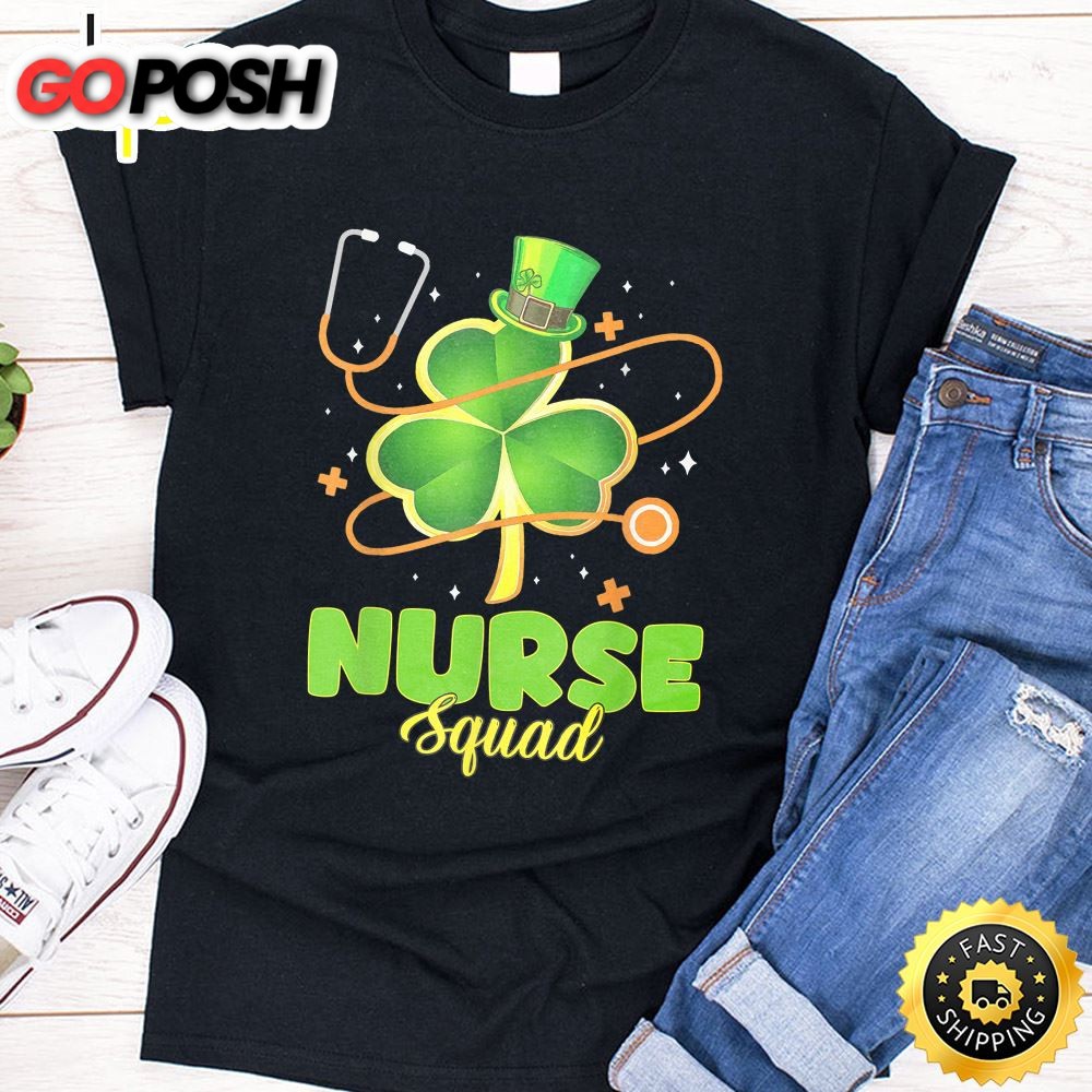 Funny Stethoscope Shamrock Nurse Squad St Patrick Day Women T-Shirt
