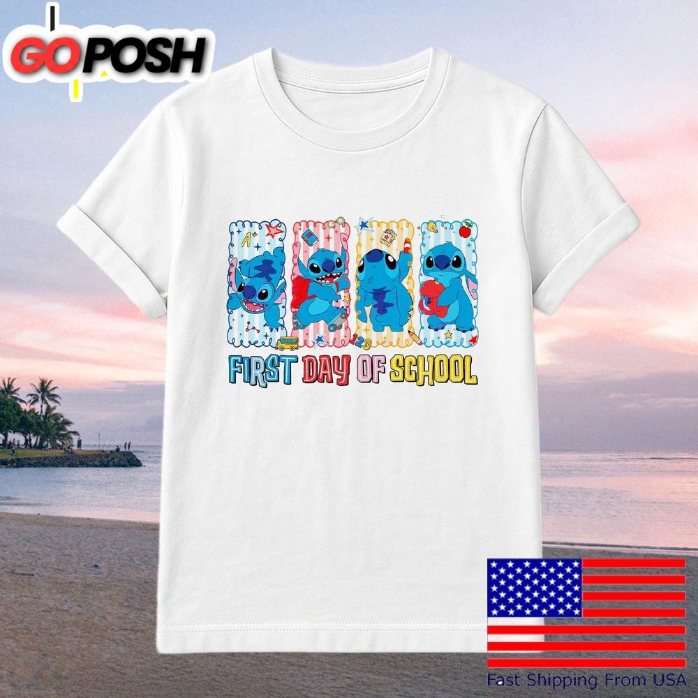 Funny Stitch First Day School Cartoon Kids T-Shirt