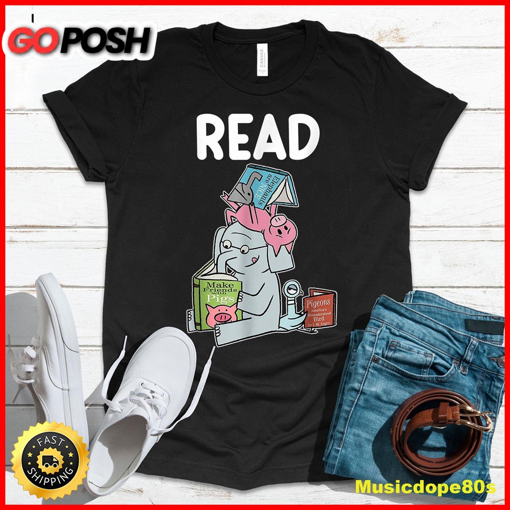 Funny Teacher Library Read Book Club Piggie Elephant Pigeons T-Shirt