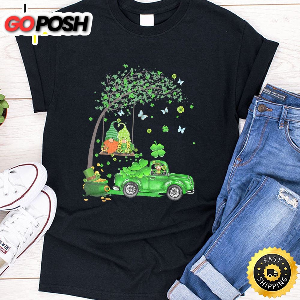 Funny Tractor Gnome Happy St Patrick Day Men Women Kids T-Shirt