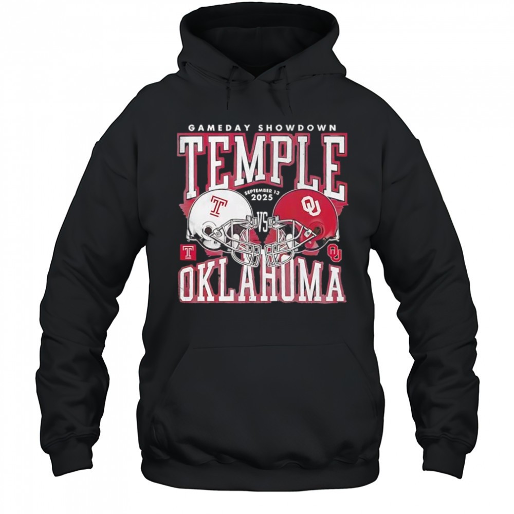Gameday Showdown Temple Owls vs Oklahoma Sooners football helmet 2025 shirt