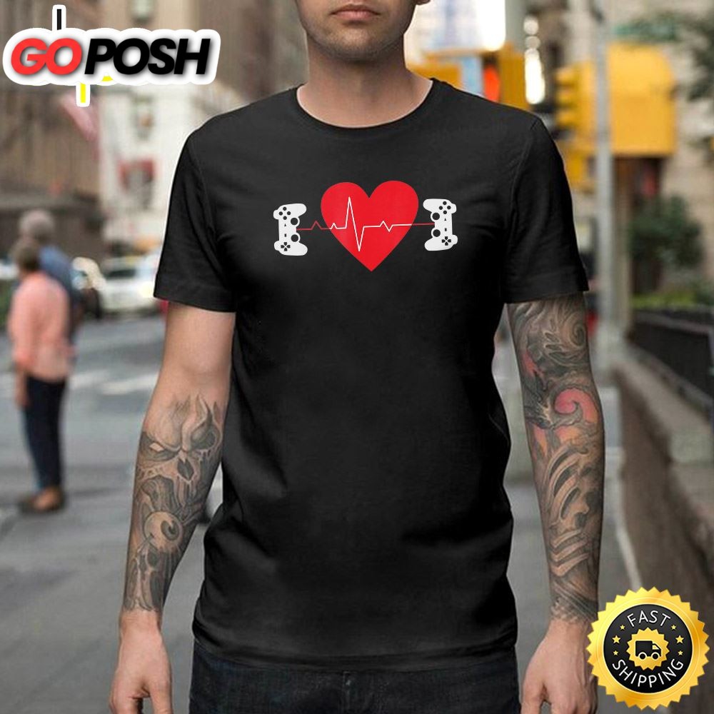 Gaming Valentine Shirt Gamer Couple Heart Gift Happy Valentines Day Unisex T-shirt