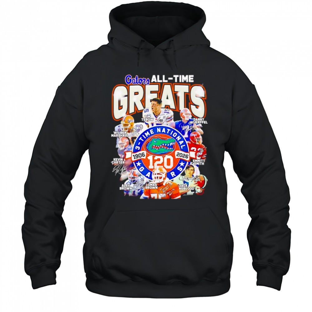 Gators all-time greats 3 time National 1906 2026 signatures shirt