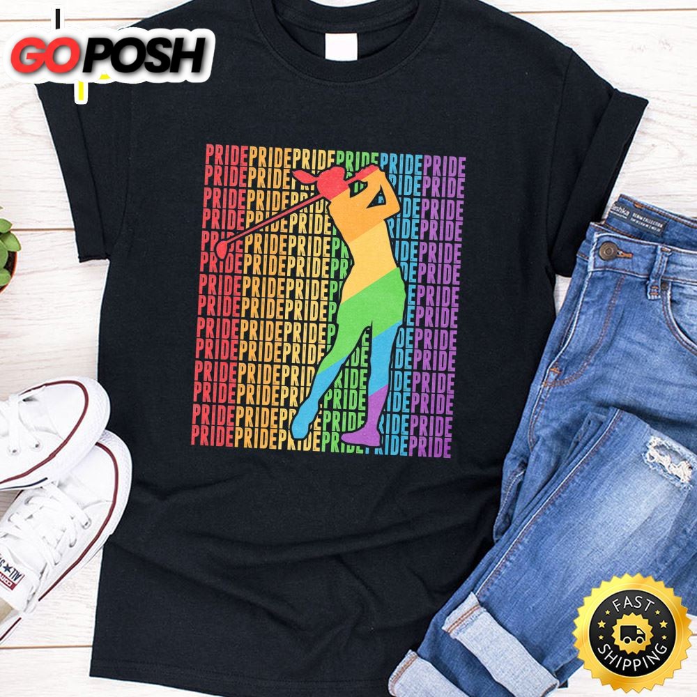 Gay Golf Golfer Girl Pride Month LGBT Rainbown Flag Premium Valentines Day T-shirt