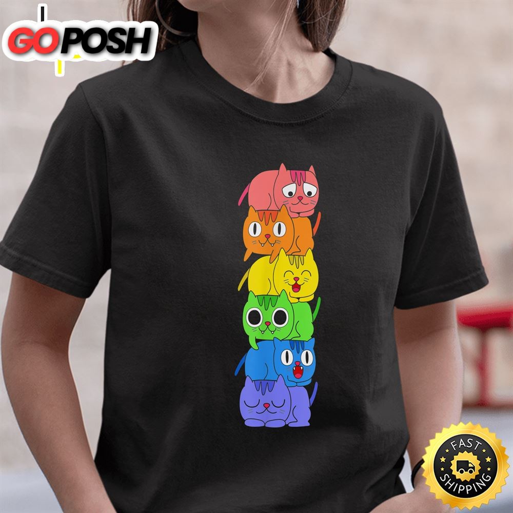 Gay Pride Cat LGBT Kawaii Cats Cute Cat Rainbow Flag Valentines Day T-shirt