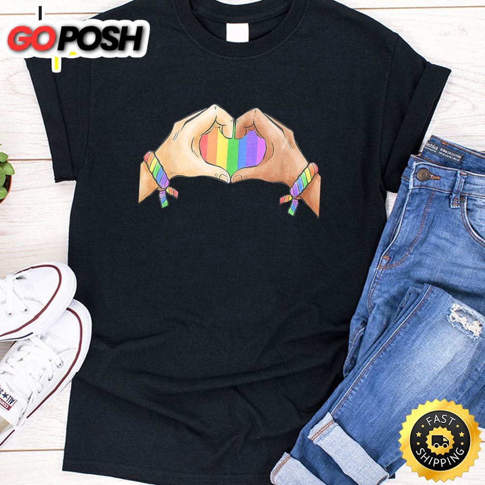 Gay Pride Clothing LGBT Rainbow Flag Tee Heart Unity Valentines Day T-shirt