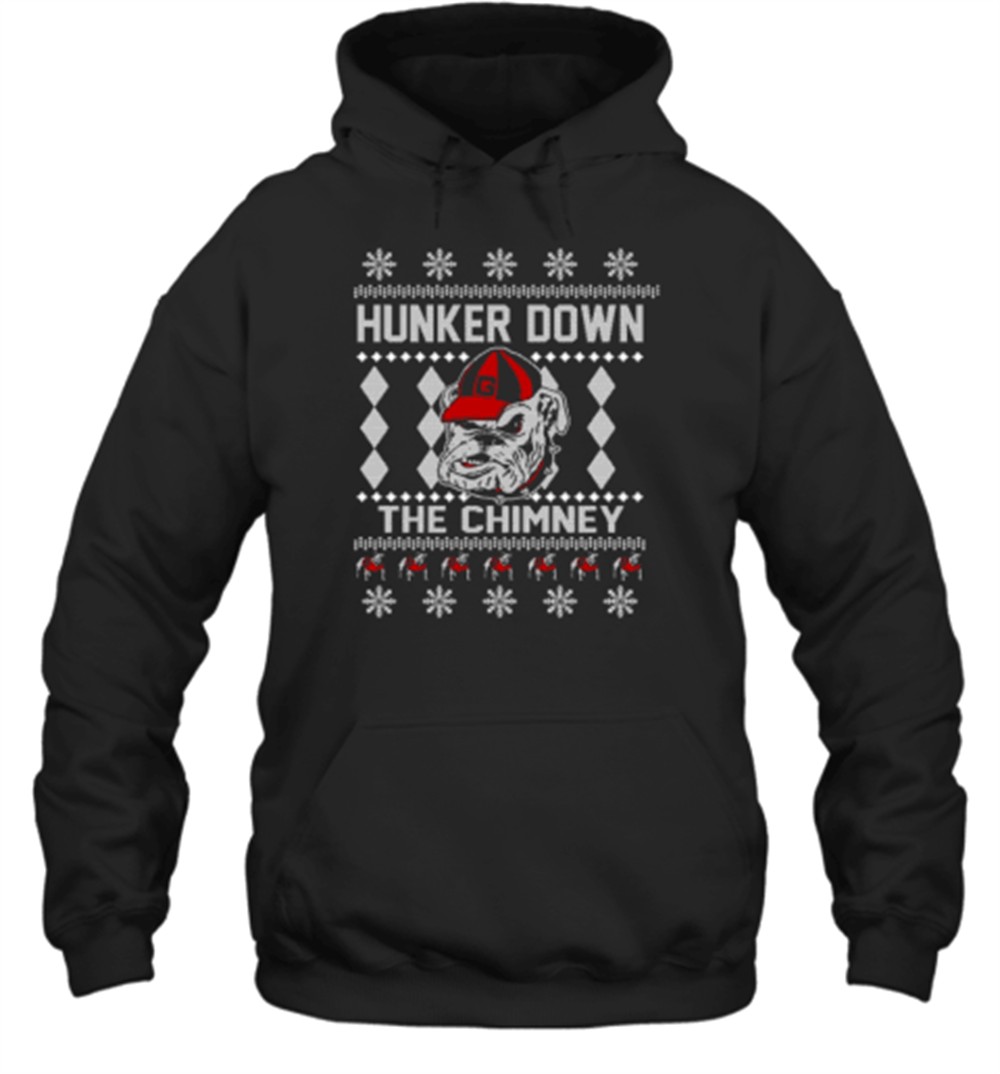 Georgia Bulldogs Hunker Down The Chimney Ugly Christmas T-Shirt