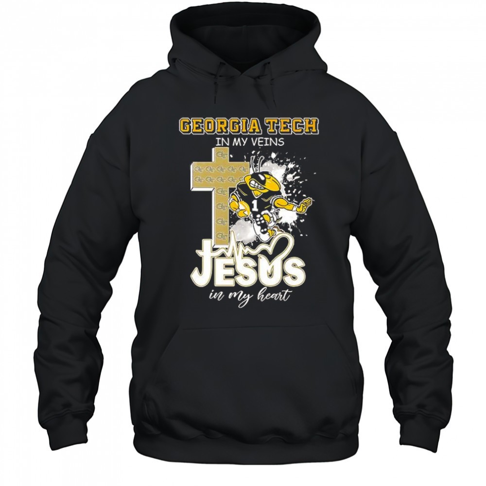 Georgia Tech in my veins Jesus in my heart mascot shirt