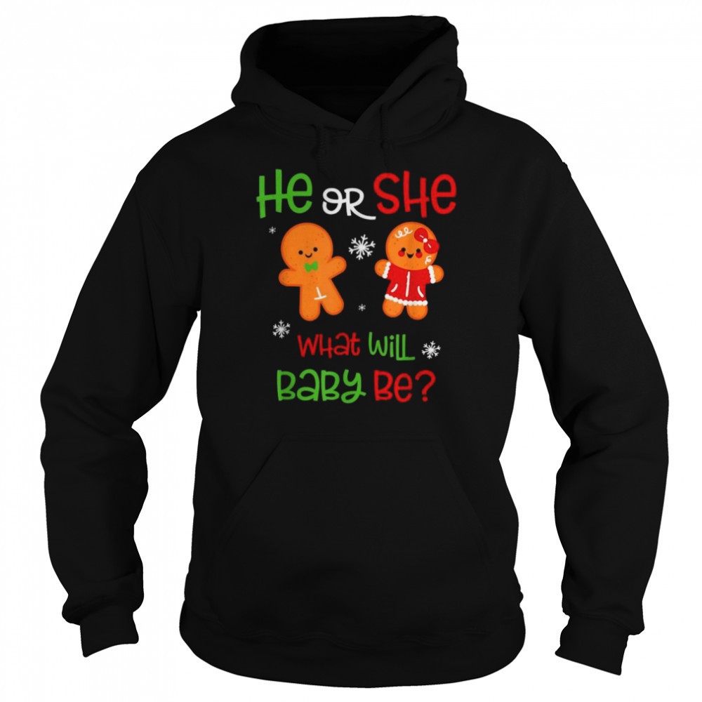Gingerbread he or she what will baby be Christmas shirt