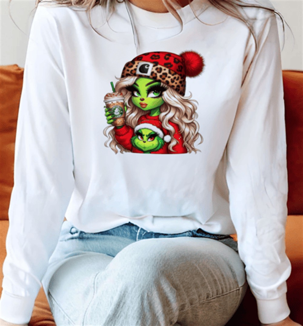 girl-grin-with-coffee-and-cheetah-beanie-christmas-t-shirt-7x7f3w9z Girl Grin with coffee and cheetah beanie christmas T-Shirt