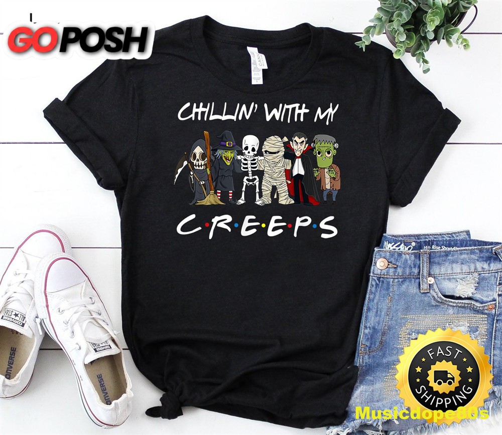 Gnomes Chillin With My Creeps Halloween Boys Kids Orange T-Shirt