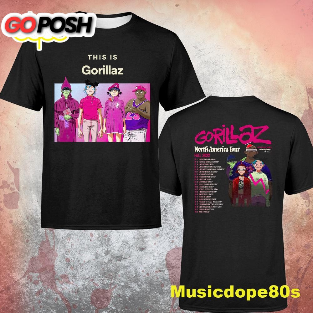 Gorillaz 2022 Tour North America Dates Unisex Black Tshirt