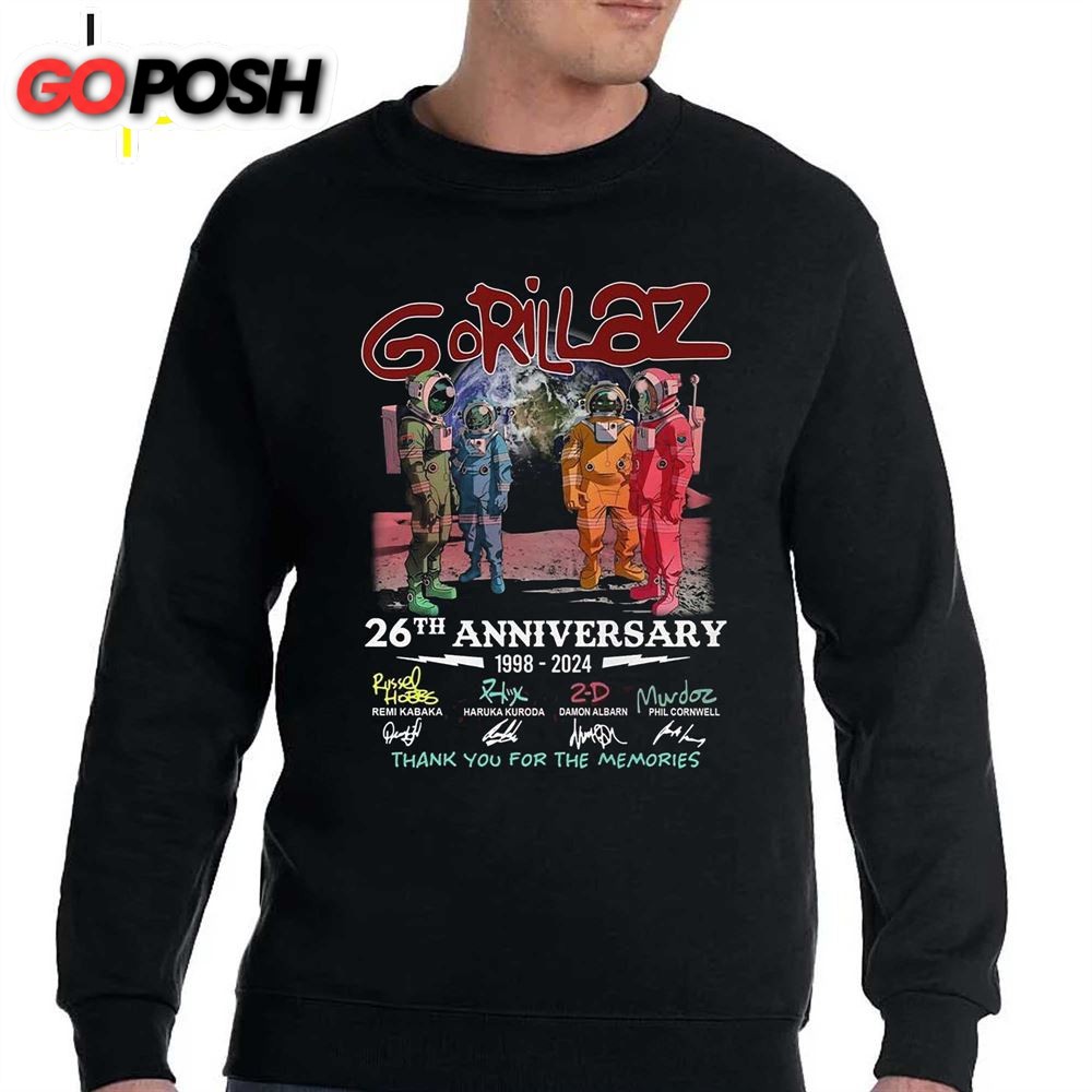 Gorillaz 26th Anniversary 1998 – 2025 Thank You For The Memories T-Shirt