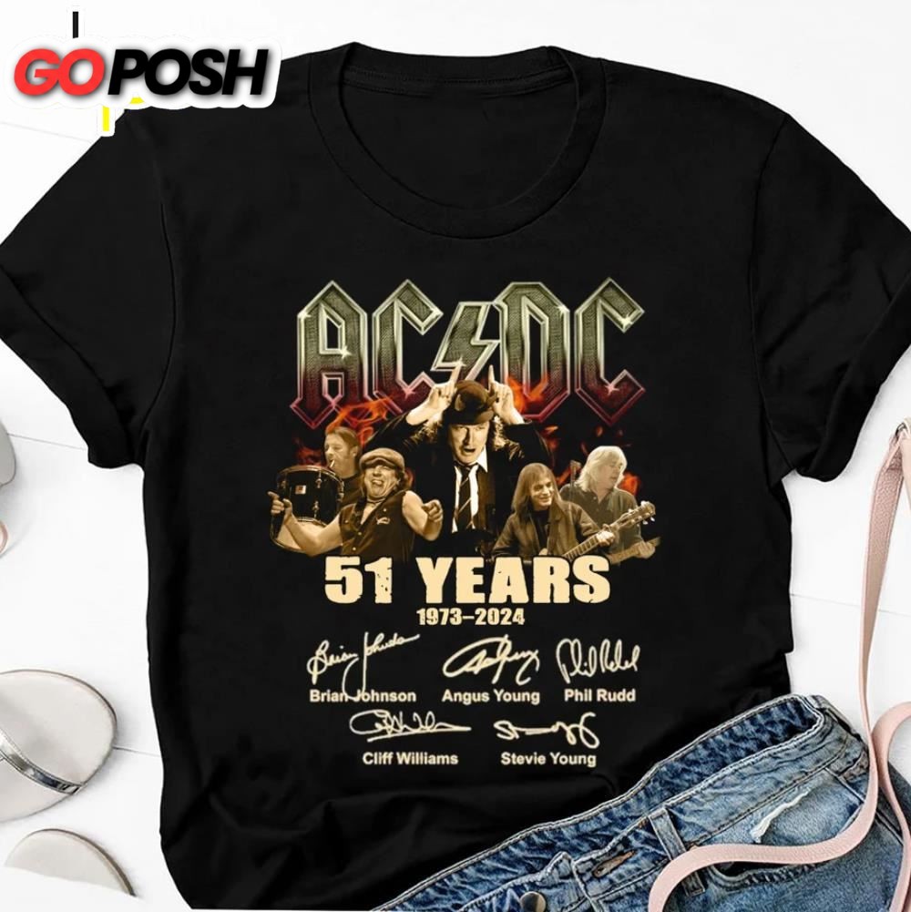 Graphic 51 Years Acdc 1973-2025 Signature Acdc Rock Band Shirt Fan Gifts
