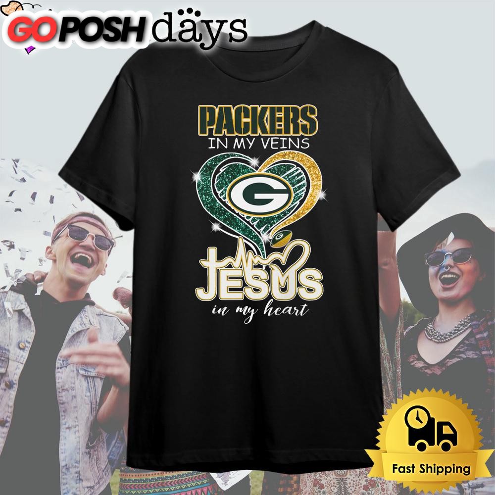 Green Bay Packers In My Veins Jesus In My Heart T Shirt