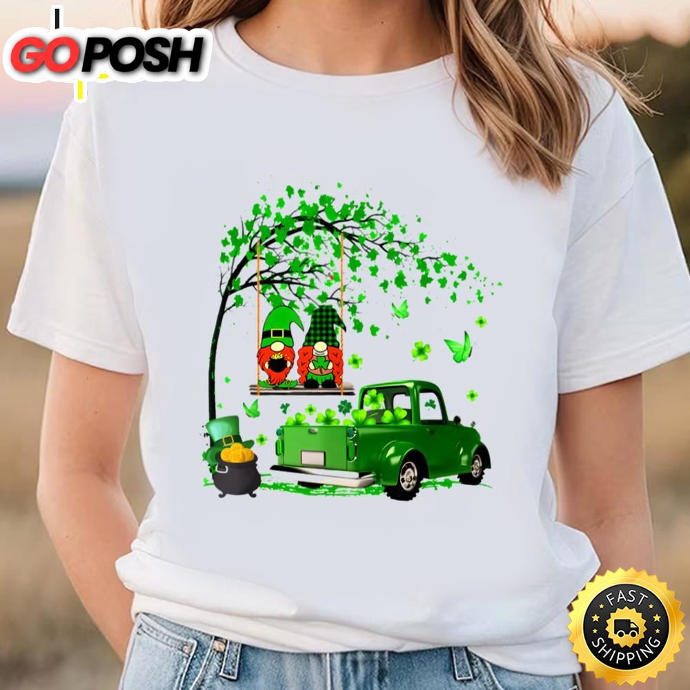 Green Gnomes Truck Shamrock Happy Saint Patricks Day Shirt T-Shirt
