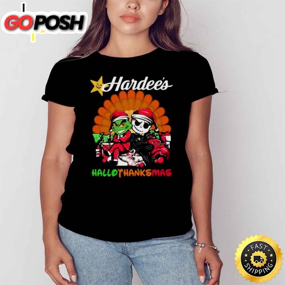 Grinch And Jack Skellington Hardees Hallothanksmas 2025 Shirt