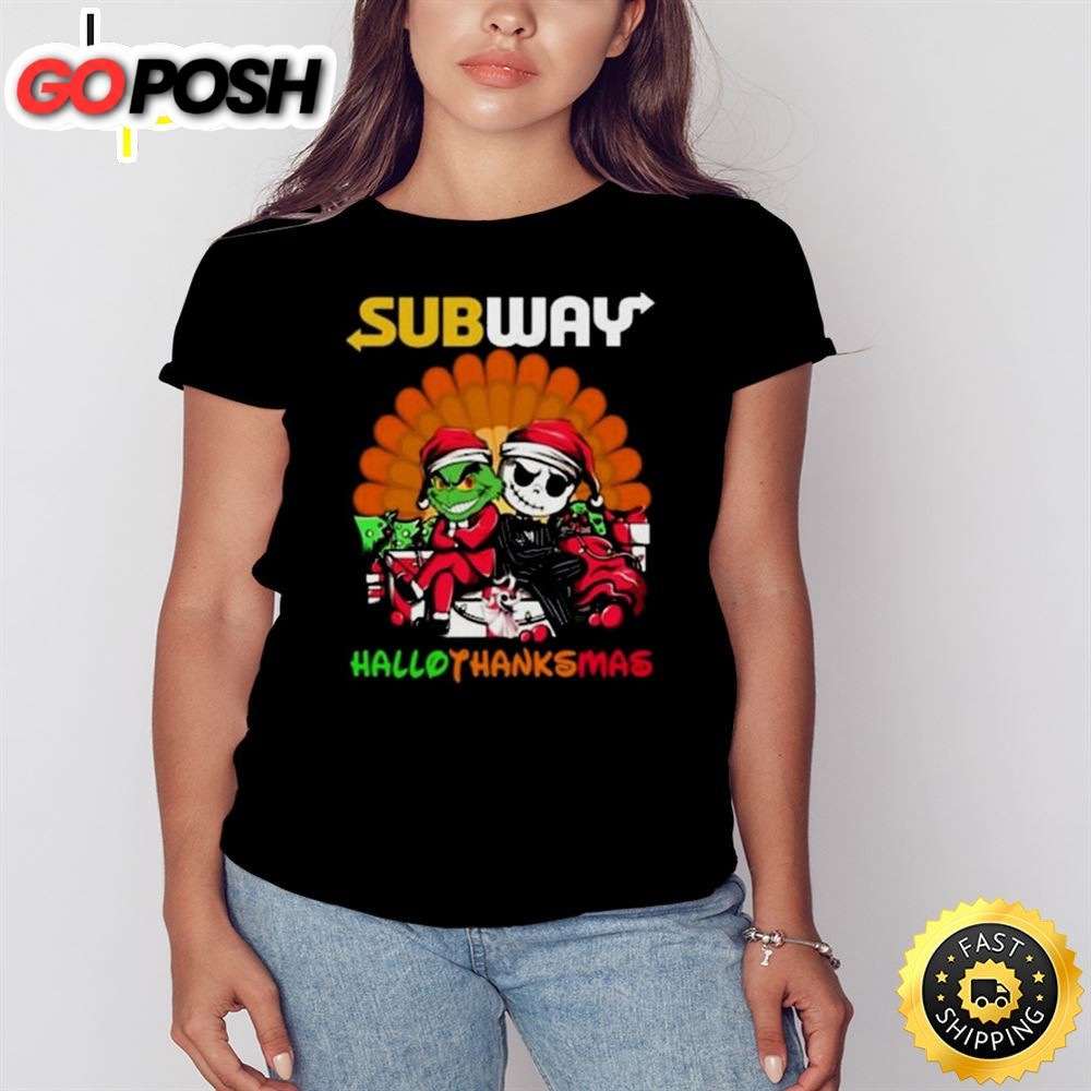 Grinch And Jack Skellington Subway Hallothanksmas 2025 Shirt