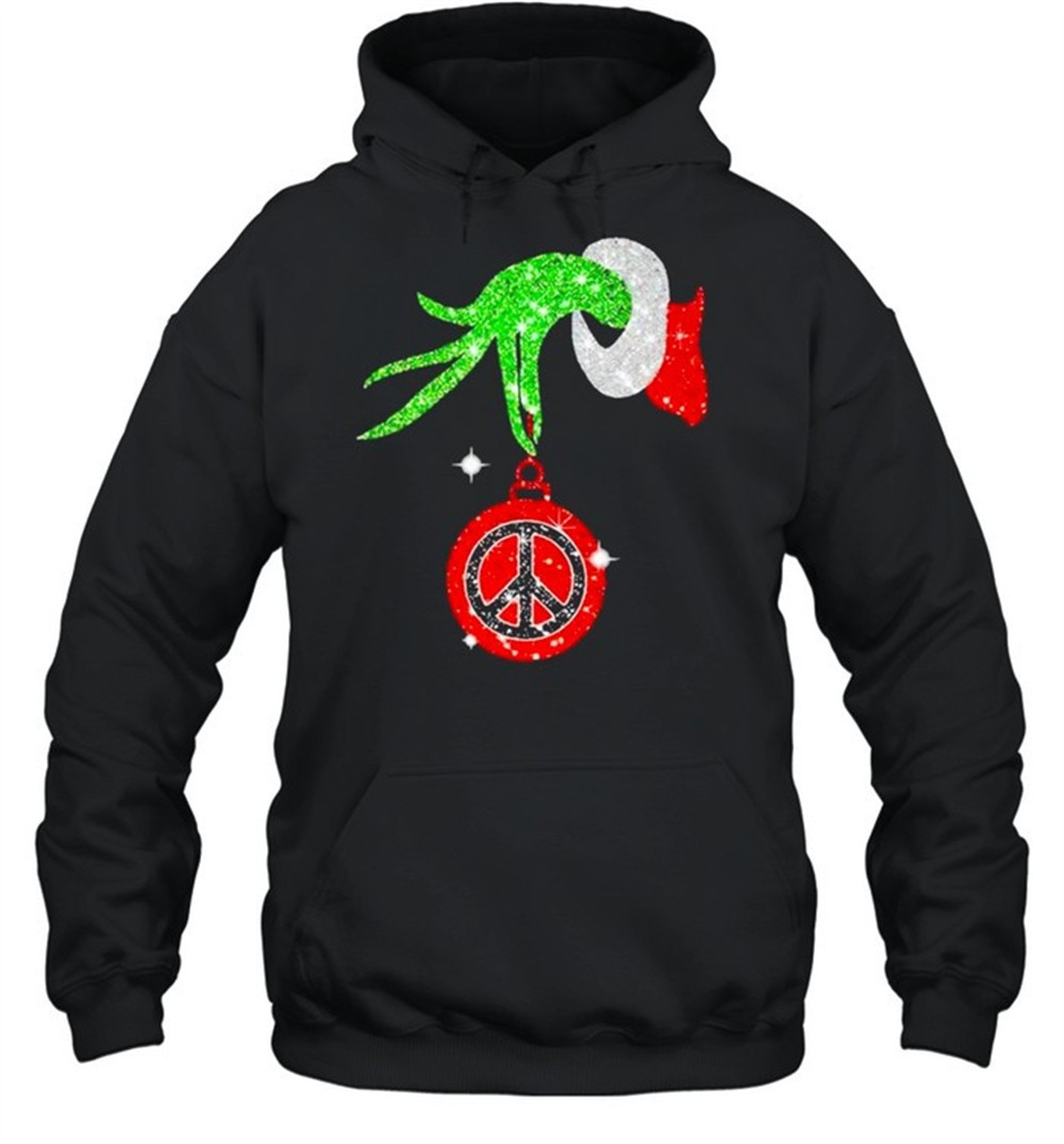 Grinch Hand Holding Hippie Peace Ornament Christmas Shirt