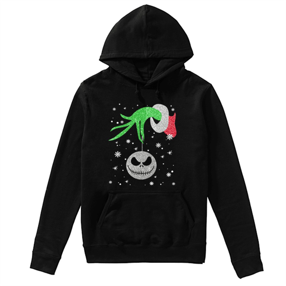 Grinch hand holding Jack Skellington Christmas shirt
