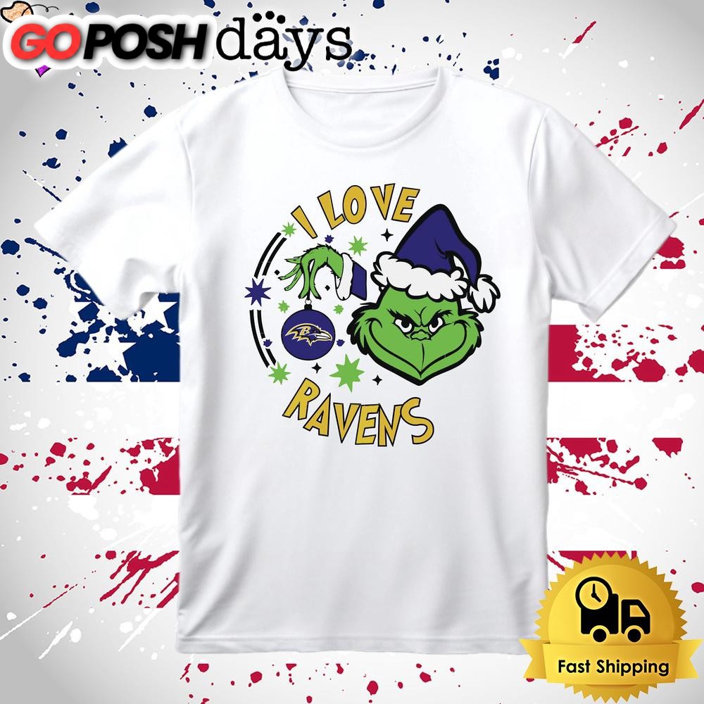 Grinch I Love Baltimore Ravens Christmas T Shirt