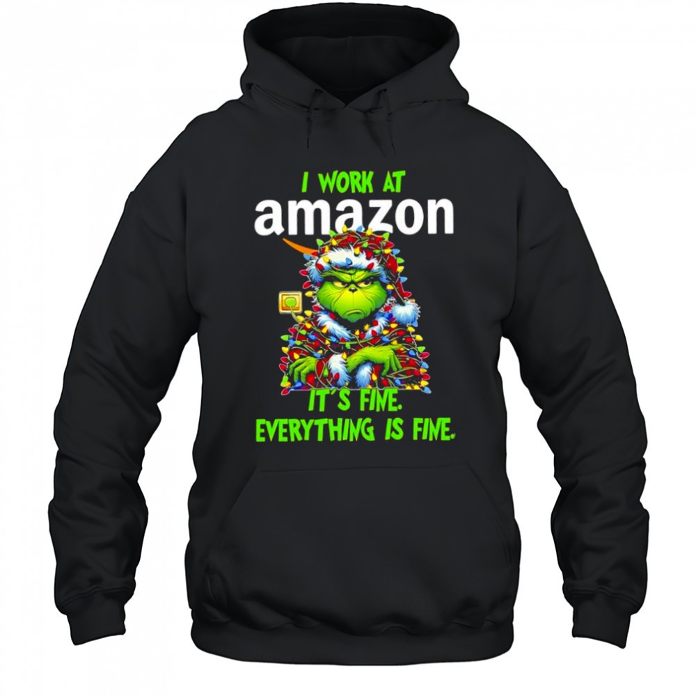 Grinch i work at Amazon logo its fine everything is fine shirt