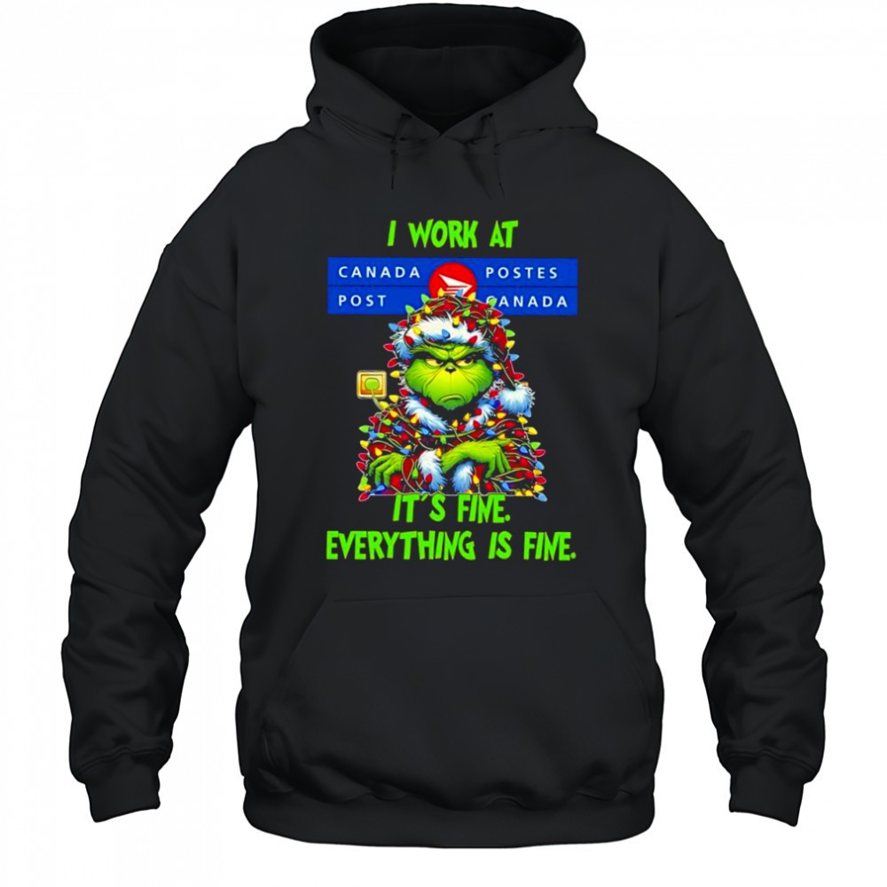 Grinch i work at Canada Post logo its fine everything is fine shirt
