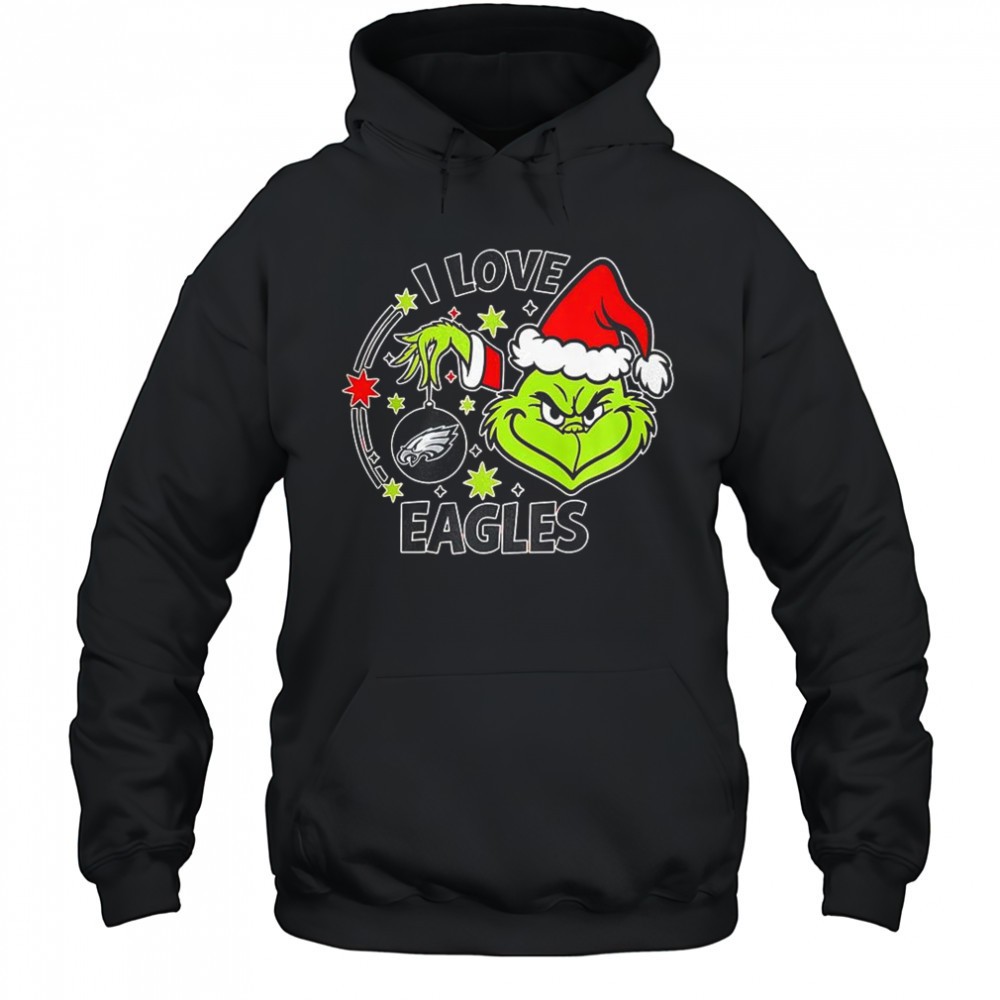 Grinch in Santa hat I love Philadelphia Eagles Christmas shirt