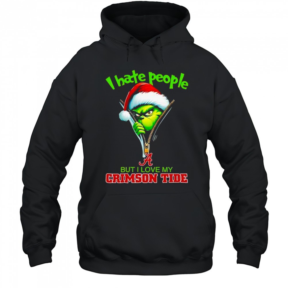 Grinch santa hat I hate people but I love my Alabama crimson tide Christmas logo clothing shirt