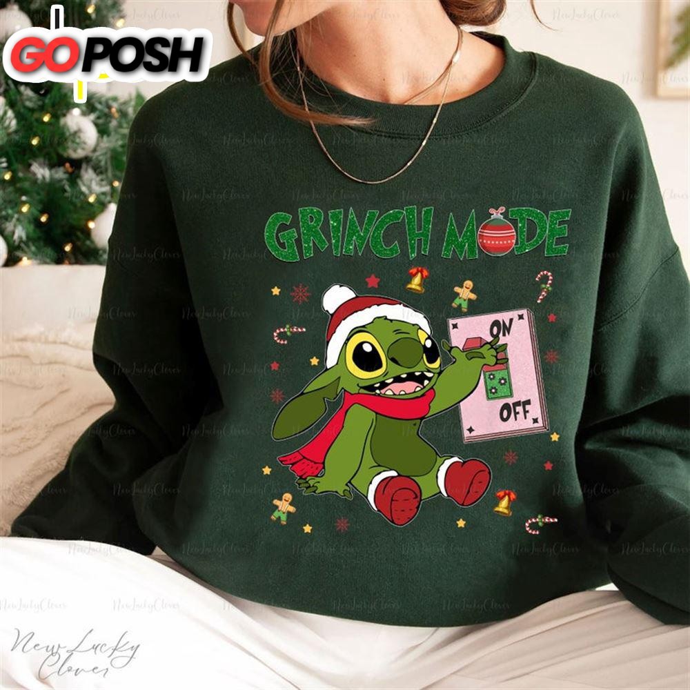 Grinch Stitch Mode On Sweatshirt, Disney Stitch Christmas Sweatshirt