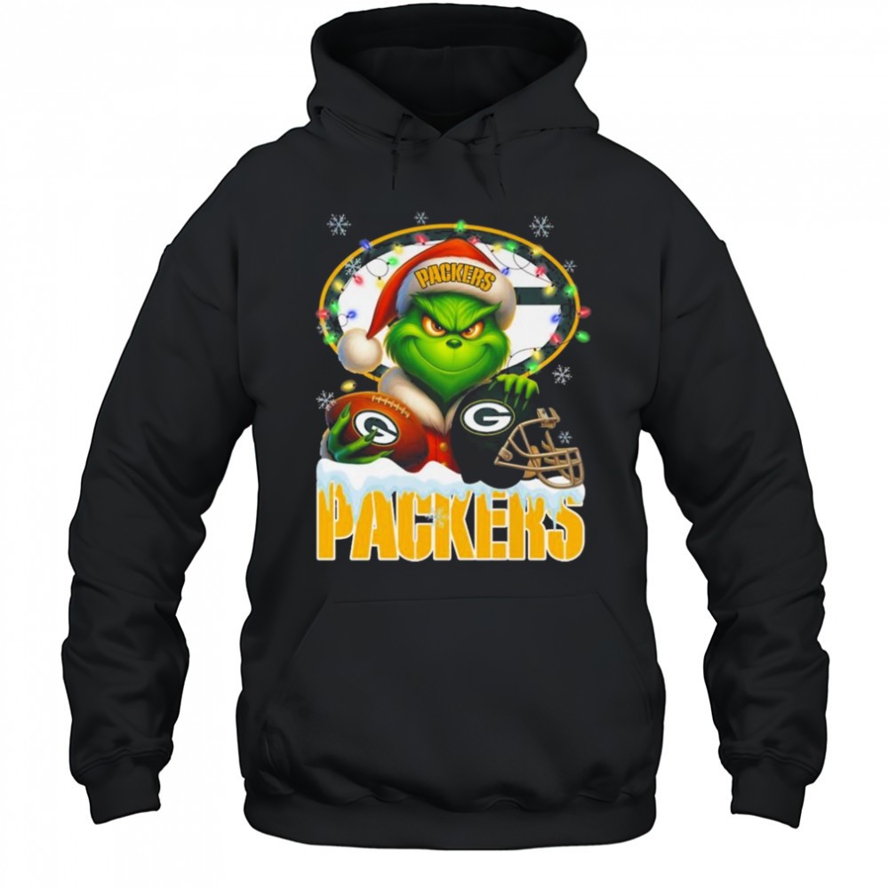 Grinch X Green Bay Packers Ball And Helmet Merry Christmas Shirt