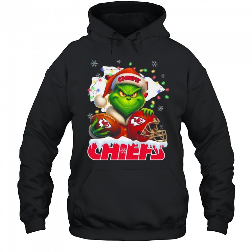 Grinch X Kansas City Chiefs Ball And Helmet Merry Christmas Shirt