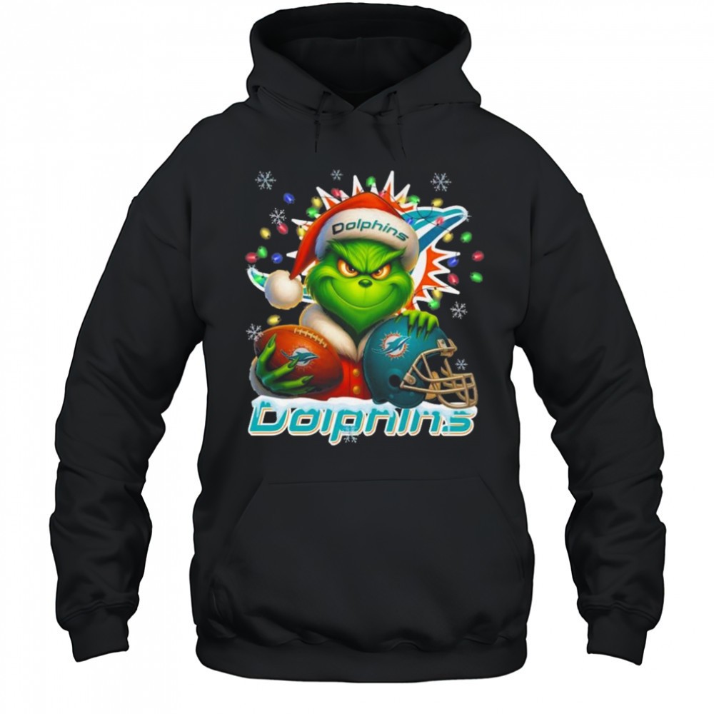 Grinch X Miami Dolphins Ball And Helmet Merry Christmas Shirt