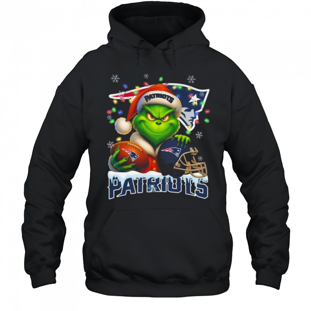 Grinch X New England Patriots Ball And Helmet Merry Christmas Shirt